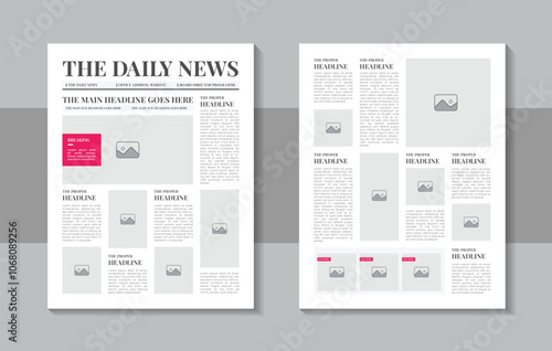 Print ready newspaper template layout design or newspaper pages in vintage design layout