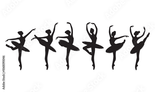 Set of ballerina vector silhouettes on white.