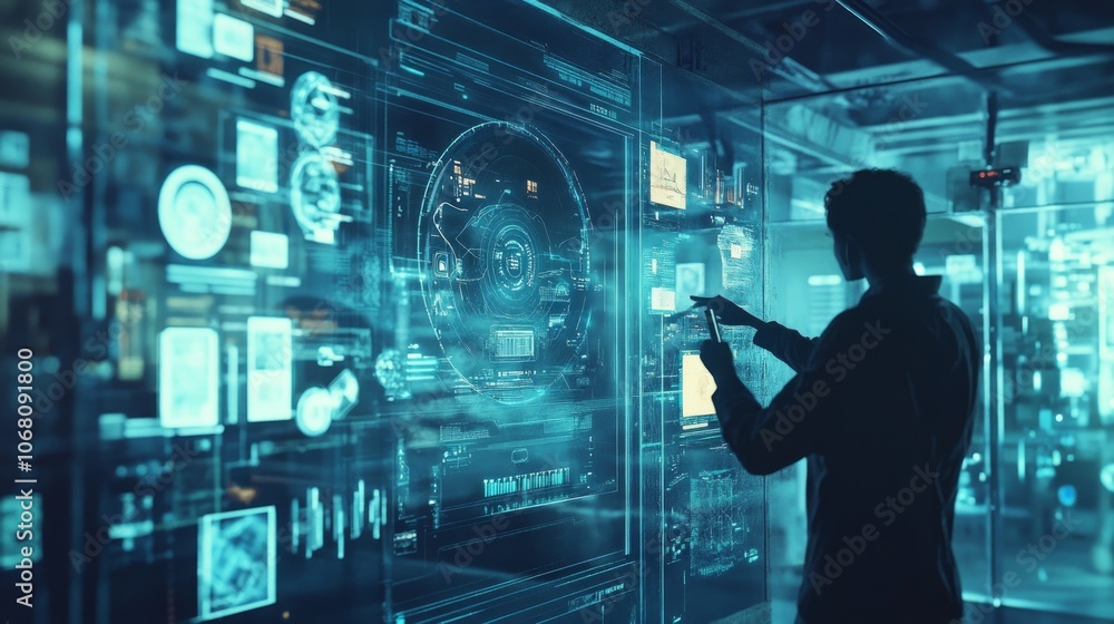 Conceptual visualization of artificial intelligence integrating with everyday technology. Conceptual visualization of artificial intelligence integrating with everyday technology.