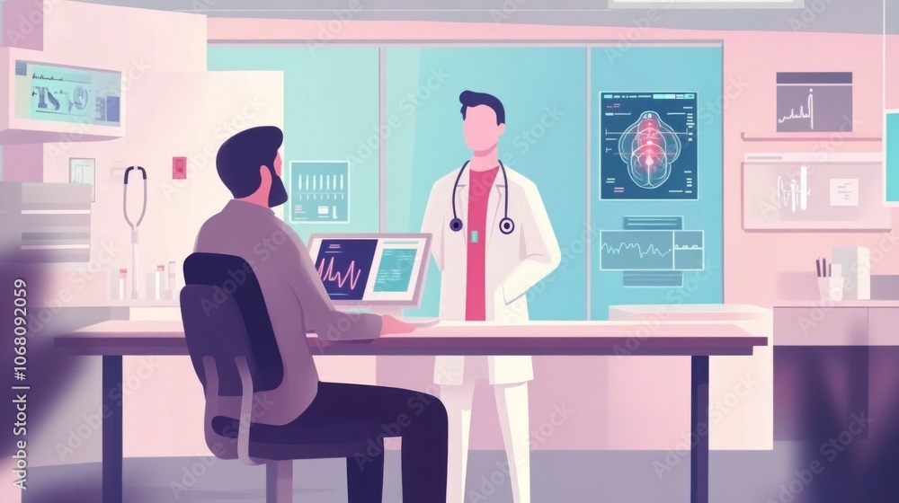 Digital healthcare supported by AI algorithms analyzing patient records. Digital healthcare supported by AI algorithms analyzing patient records.