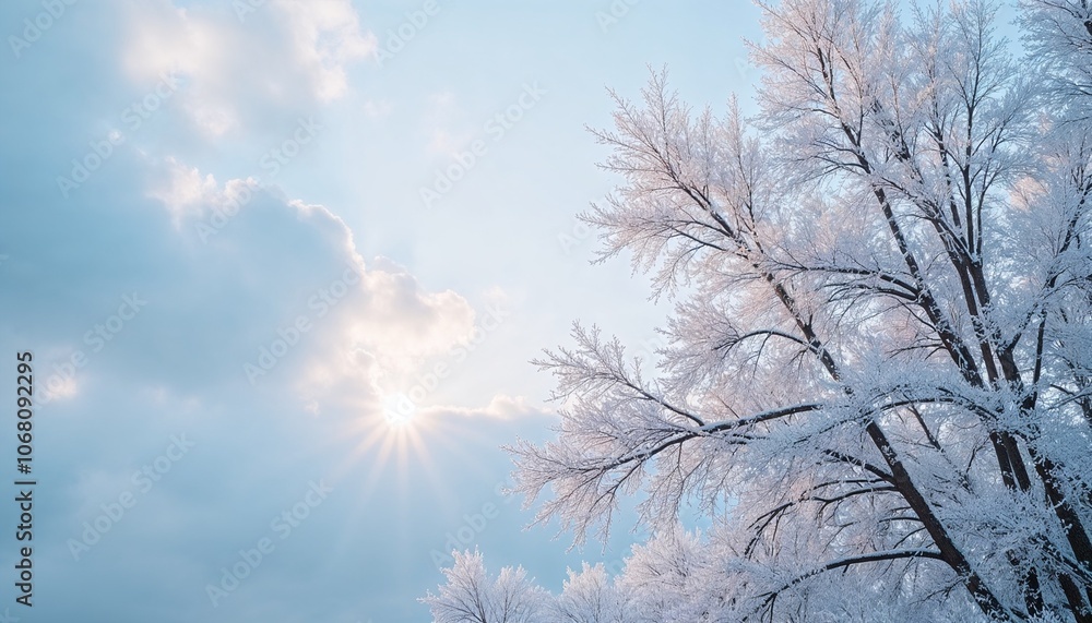 Winter Landscape with Snow-Covered Trees and Sunlight Winter Landscape with Snow-Covered Trees and Sunlight