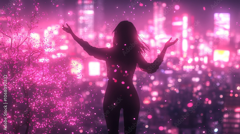 beautiful woman dances confidently at the back of a lively group in a club, radiating joy and freedom in a vibrant social atmosphere beautiful woman dances confidently at the back of a lively group in a club, radiating joy and freedom in a vibrant social atmosphere