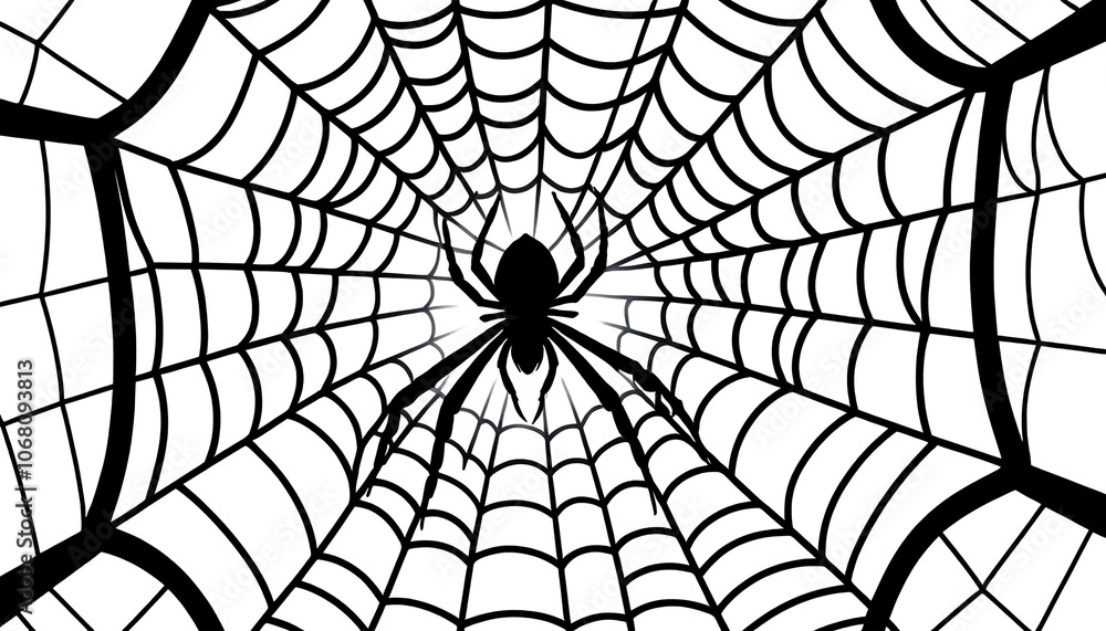 Fototapeta premium Spider and spider web Pattern on white background