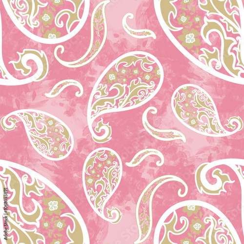 pink Pastel paisley seamless pattern on background, Floral paisley Design, seamless vector paisley with trend colors for bed linen, textiles, fabrics, greeting cards and scrapbooking, Indian, African