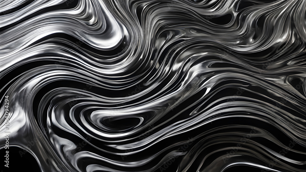 Silver mercury-like liquid flowing over smooth black glass with intricate metallic ripples, Ai generated Silver mercury-like liquid flowing over smooth black glass with intricate metallic ripples, Ai generated