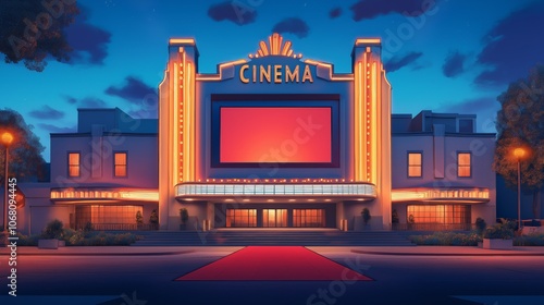 Cinema theater façade in an art deco style