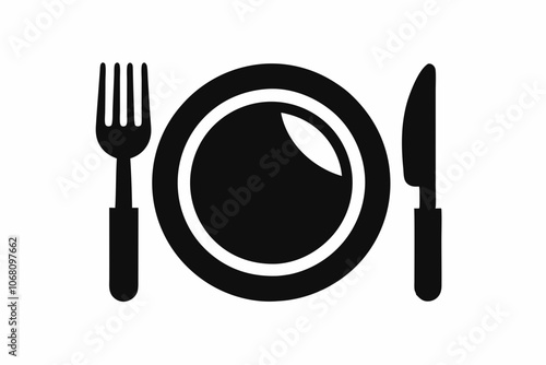 
Dish, fork, knife and plate icon set, cutlery vector icon collection.