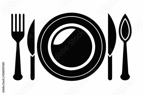 
Dish, fork, knife and plate icon set, cutlery vector icon collection.