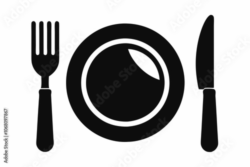 
Dish, fork, knife and plate icon set, cutlery vector icon collection.