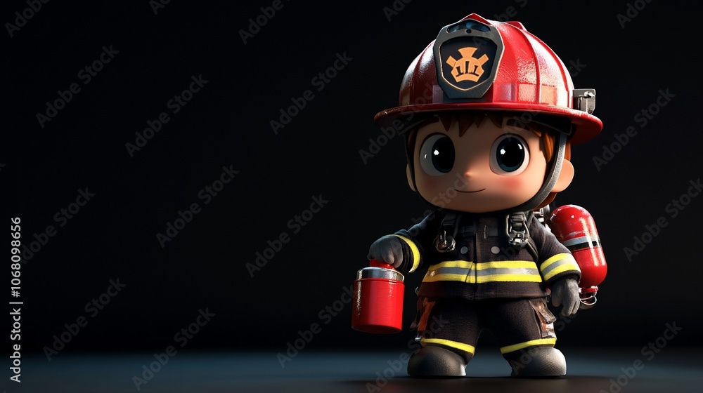 A cute cartoon firefighter with a red lantern in his hand. A cute cartoon firefighter with a red lantern in his hand.