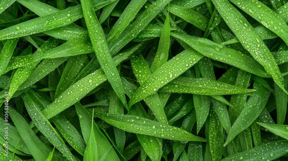 Lush green leaves with dew drops, nature's vibrant detail. Lush green leaves with dew drops, nature's vibrant detail.