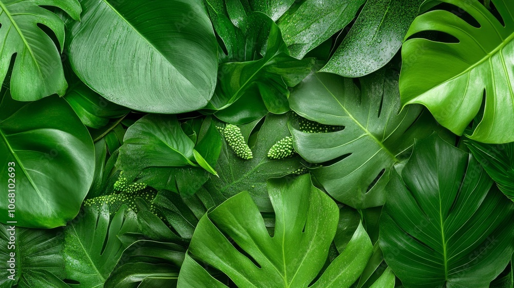 Lush green leaves background, natural foliage arrangement. Lush green leaves background, natural foliage arrangement.