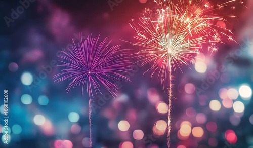 New Year's, fireworks background, colorful