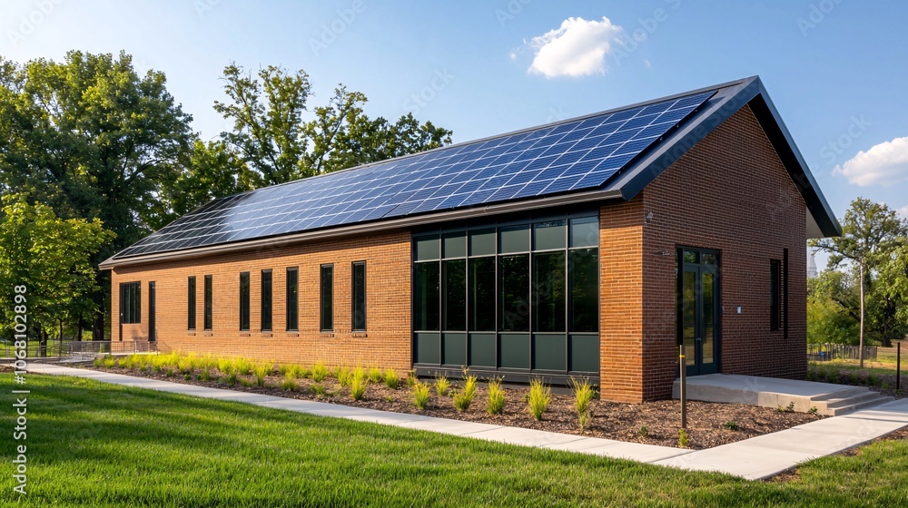 Fototapeta premium Modern Energy Efficient Building with Solar Panels