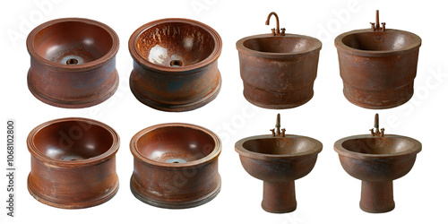 Vintage Ceramic Wash Basins Collection, PNG collection, set bundle, isolate on transparent or white background photo