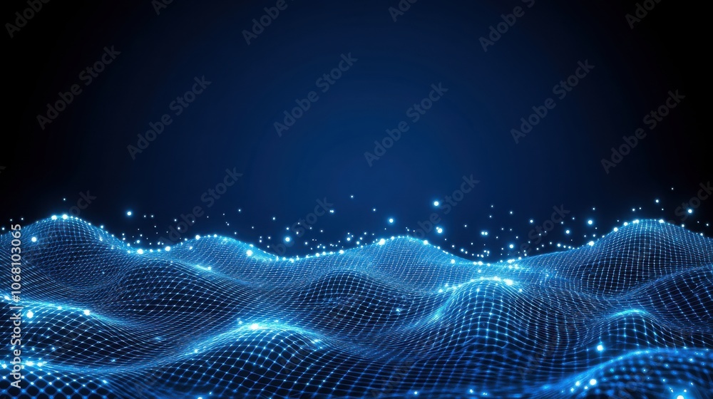 Explore the dynamic movement of blue light waves in a digital landscape Explore the dynamic movement of blue light waves in a digital landscape