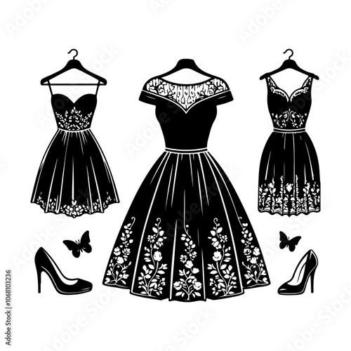 Dress icon vector. Baby, princesses, bride collection silhouette. Frock symbol or logo.