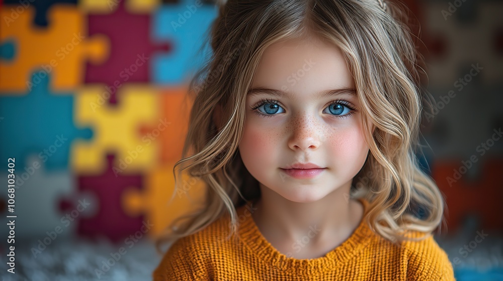 A little girl with autism, surrounded by puzzle pieces, symbolizes the autism spectrum, ideal for World Autism Awareness Day campaigns or child mental health awareness. A little girl with autism, surrounded by puzzle pieces, symbolizes the autism spectrum, ideal for World Autism Awareness Day campaigns or child mental health awareness.