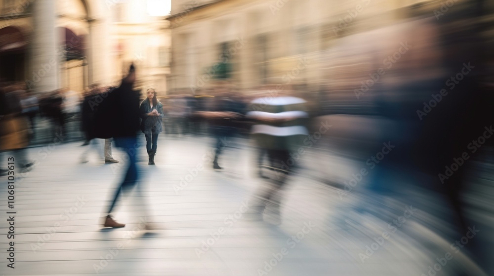 Blurry City Street with People in Motion Blurry City Street with People in Motion