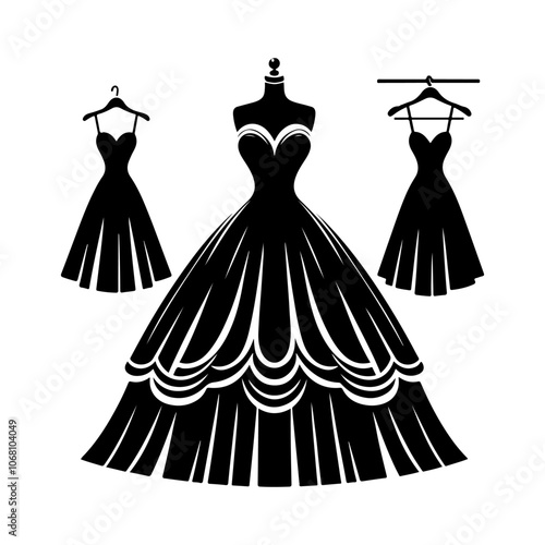 Dress icon vector. Baby, princesses, bride collection silhouette. Frock symbol or logo.