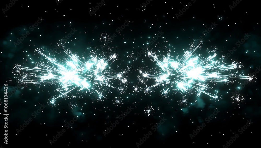 A blue and green fireworks display in the sky A blue and green fireworks display in the sky