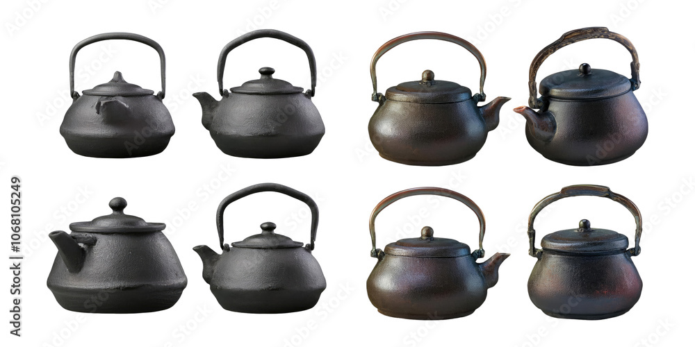 Collection of Traditional Black Teapots, PNG collection, set bundle, isolate on transparent or white background Collection of Traditional Black Teapots, PNG collection, set bundle, isolate on transparent or white background