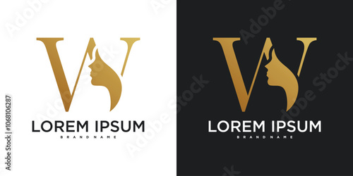 Initial letter W monogram logo design and silhouette of a woman's face. Premium Vector