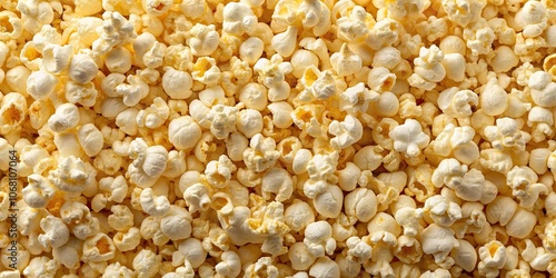 A close-up of a textured popcorn background, popcorn, snack, movie theater, film, cinema, buttery, salty, crunch, tasty, munch