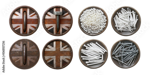 British Themed Craft Supplies on Table, PNG collection, set bundle, isolate on transparent or white background