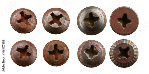 Rusty Screws on Transparent Background, PNG collection, set bundle, isolate on transparent or white background