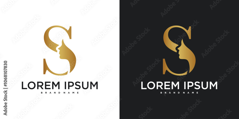 Obraz premium Initial letter S monogram logo design and silhouette of a woman's face. Premium Vector