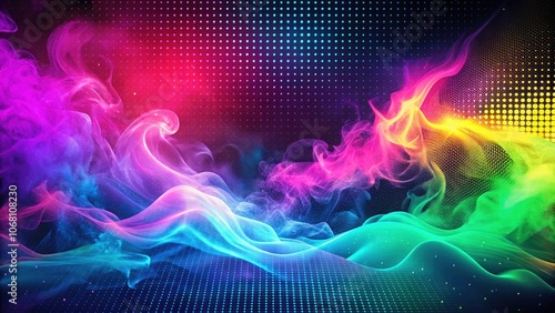 Vibrant Vector Halftone Smoke Effect in Retro 80's Style with High Depth of Field and Abstract Background