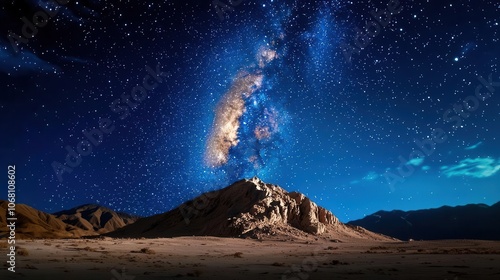 Majestic mountain under a starry sky, showcasing the Milky Way's brilliance.