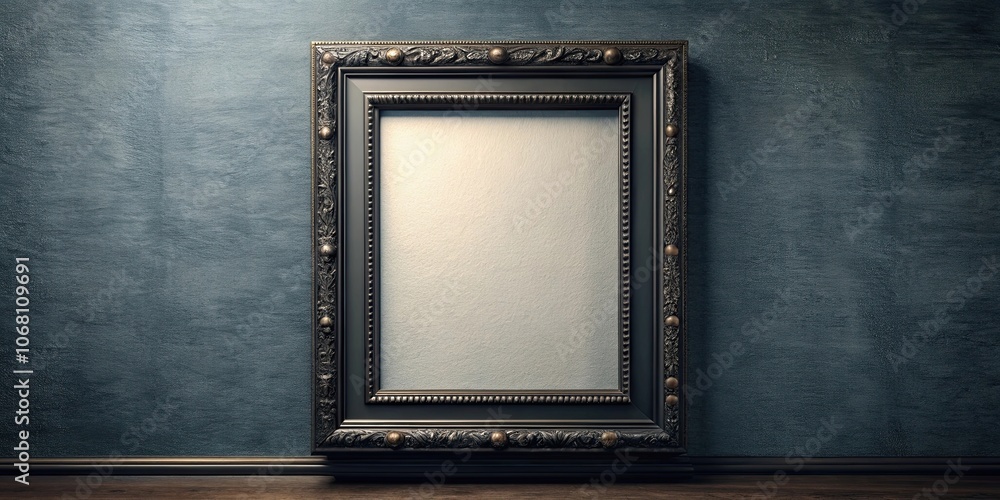 Fototapeta premium Classic black art frame hanging on elegant painted wall in stylish home decor, elegant, interior design, wall decor
