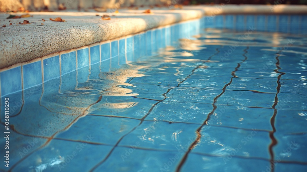 Obraz premium Close-up of rippling water in a blue tiled swimming pool.