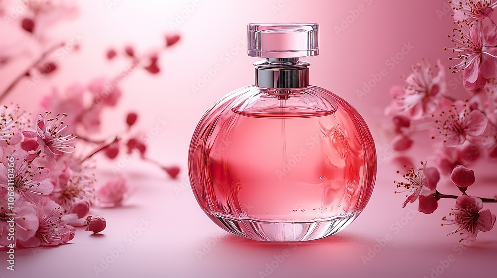 A pink perfume bottle on a gradient background, with copy space for branding and product promotion, ideal for beauty and fragrance marketing. A pink perfume bottle on a gradient background, with copy space for branding and product promotion, ideal for beauty and fragrance marketing.