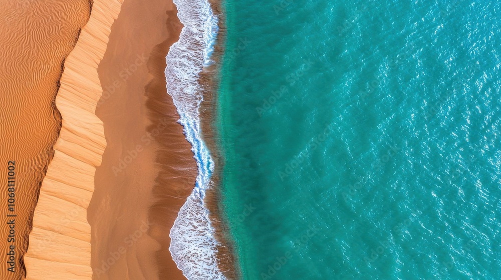Aerial view of a stunning beach with vibrant sand and turquoise water. Aerial view of a stunning beach with vibrant sand and turquoise water.