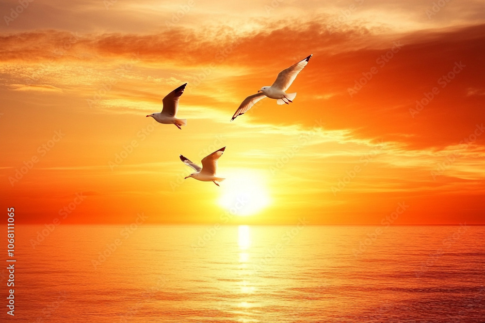 Fototapeta premium Seagulls flying on the seashore