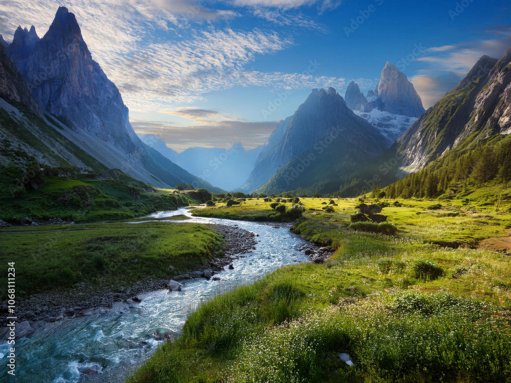 landscape with river and mountains landscape with river and mountains