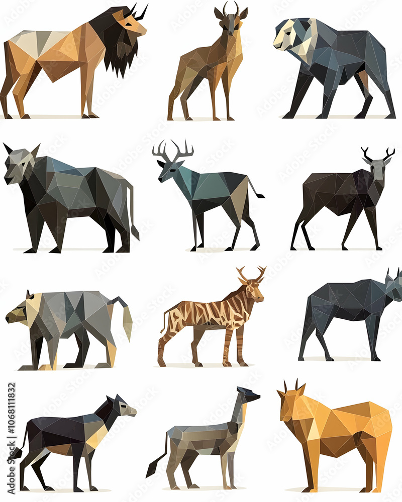 Set of 12 Low Poly Animals. Set of 12 Low Poly Animals.