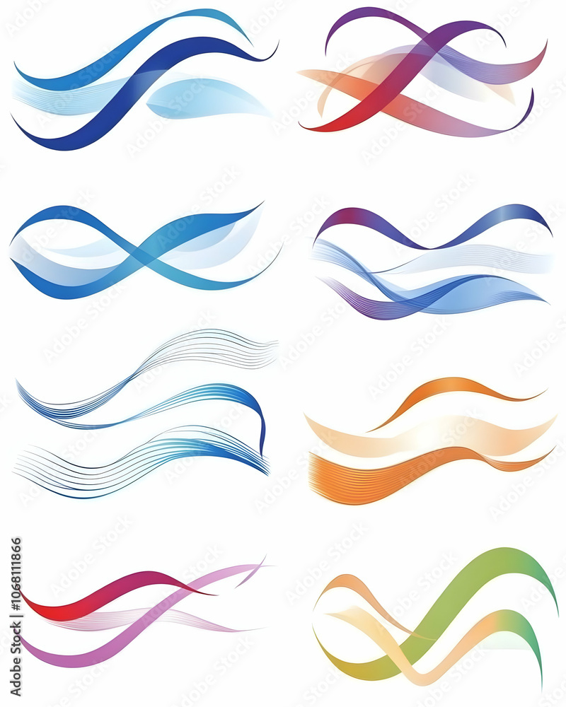Set of eight colorful abstract wave design elements. Set of eight colorful abstract wave design elements.