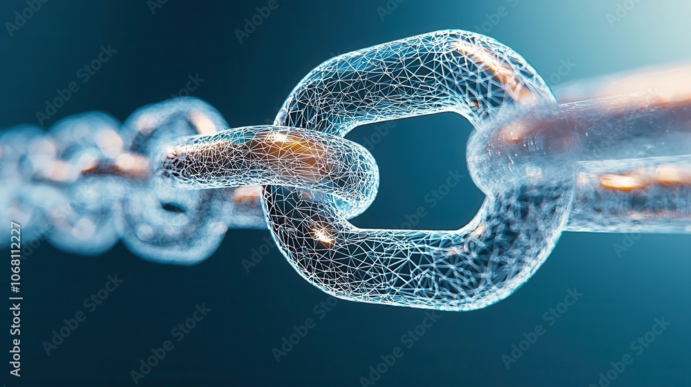 Close-up of a metallic chain link with a blurred background, highlighting strength.