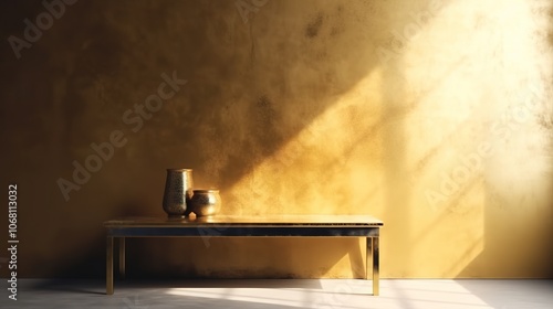 Elegant Gold Tabletop with Decorative Vases