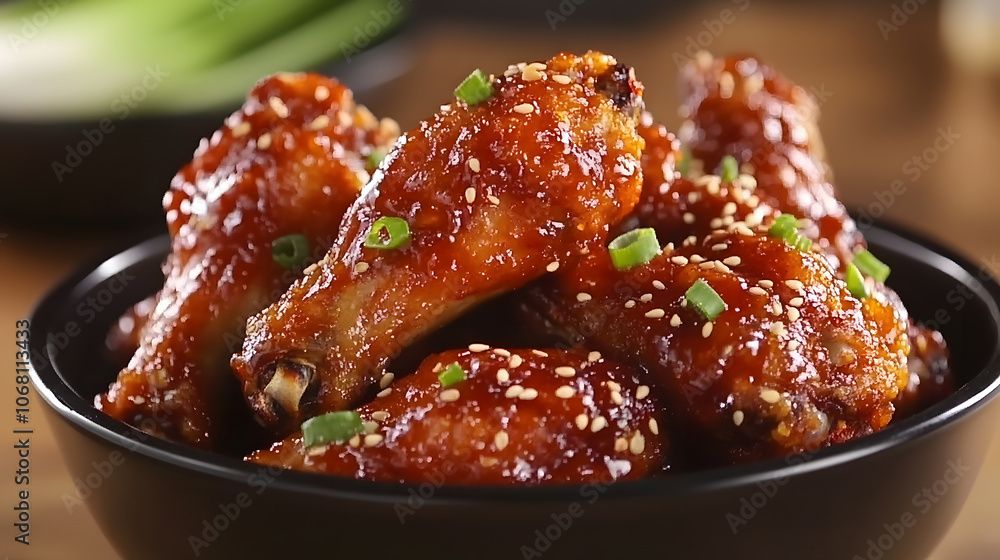 Spicy Korean Fried Chicken Wings in Bowl Spicy Korean Fried Chicken Wings in Bowl