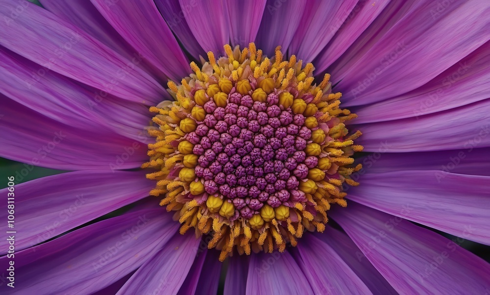 Close-up of a purple flower with yellow pollen. Close-up of a purple flower with yellow pollen.