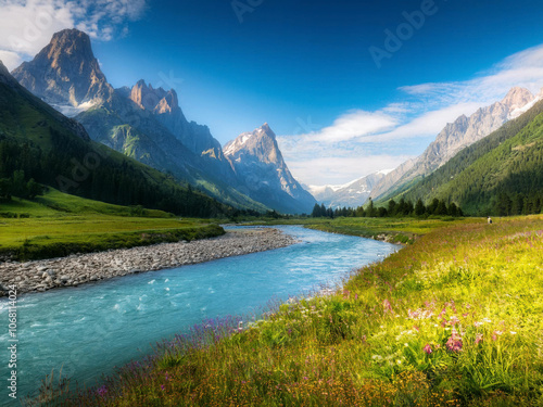 landscape with river and mountains