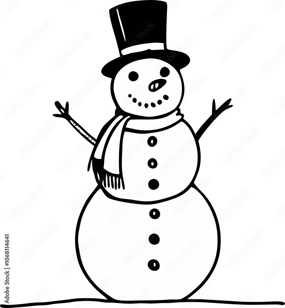 cartoon snowman vector illustration with top hat and scarf. cartoon snowman vector illustration with top hat and scarf.