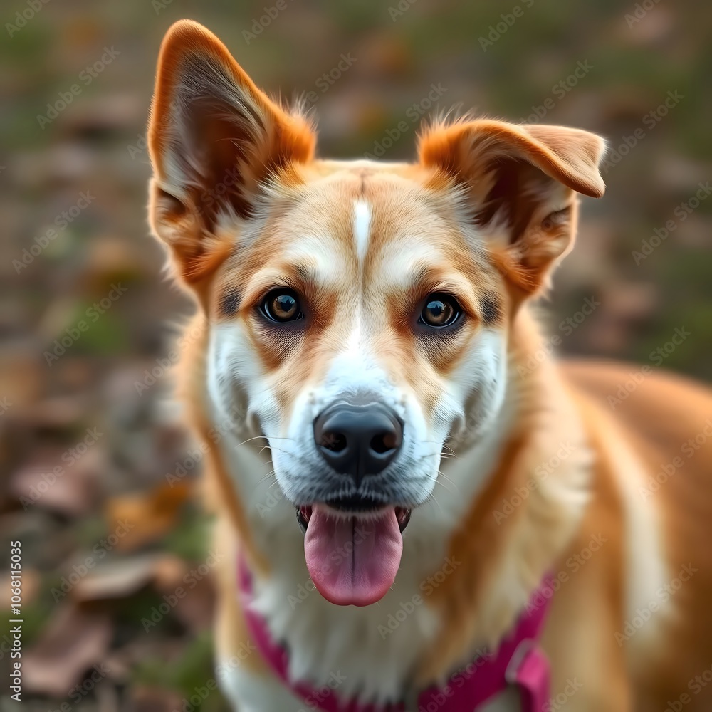 Portrait of cute dog looking at camera. Close-up of a cute dog. Close-up dog portrait. Portrait of cute dog looking at camera. Close-up of a cute dog. Close-up dog portrait.