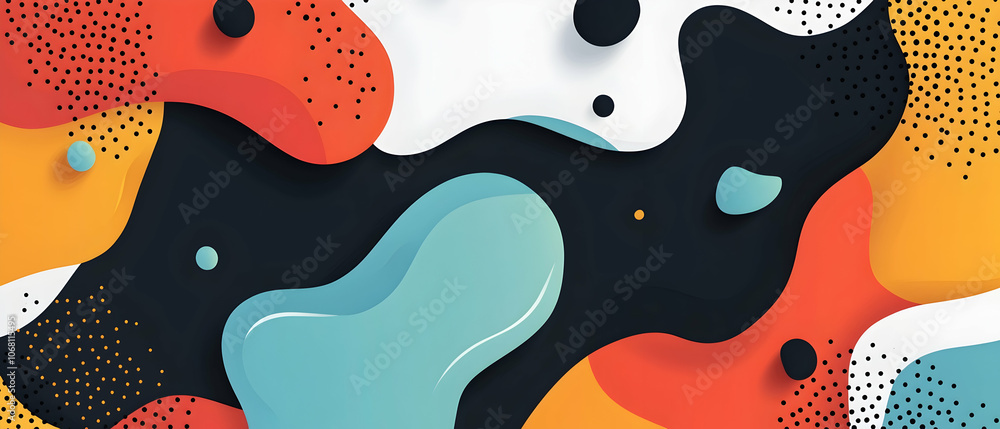 Abstract background with colorful fluid shapes and black dots. Abstract background with colorful fluid shapes and black dots.
