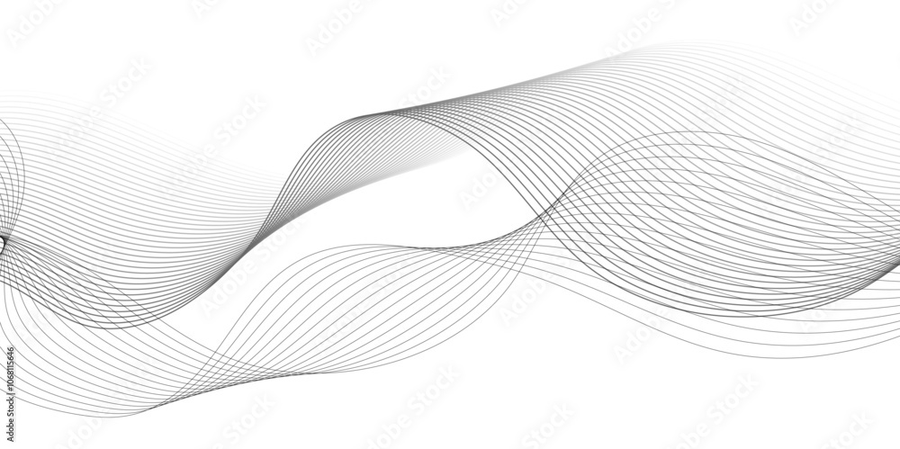 Fototapeta premium Gray and white wave background with flowing particles. Digital future technology concept. Vector illustration